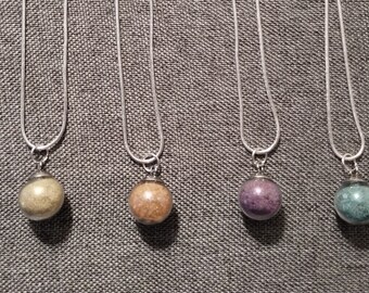 14mm Glass Globe Pendants featuring Various Cape Cod Beach Sands, Mi Beach Colors. Native/Indigenous crafted.