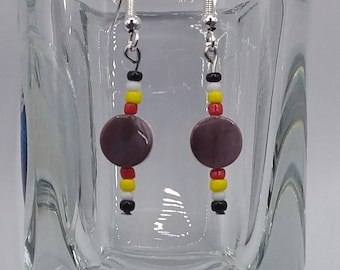 8mm Round Wampum & Seed Earrings (New England Wampum), 4 Directions