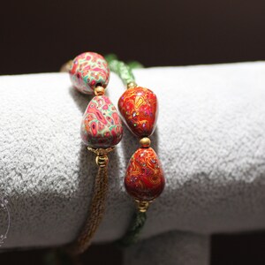 Chinese lacquer bead hand woven bracelet,  Gift for Her, Mum