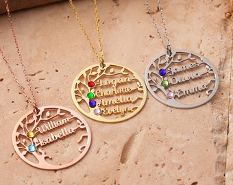 925K Silver Personalized Family Tree Name Necklace , Birthstones Necklace, Custom Family Name Necklace, , Birthday Gift, Gift for Mom