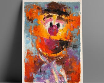 Bold Laughter, Fozzie Bear, Muppet Wall Art, Oil Pastels print, Jim Henson, A4, A3, A2
