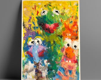 Three Legends Muppets Print, Jim Henson Wall Art, Muppet Poster, Hand-painted Oil Pastels, A4, A3, A3+, A2