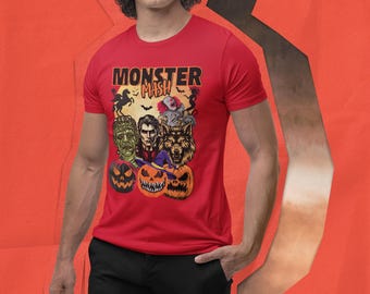Monster Mash Halloween T-Shirt: Frankenstein, Dracula, Werewolf