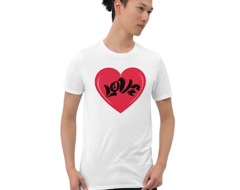 LOVE T-shirt, Heart Graphic Tee, Valentine’s Day Shirt, Unisex 100% Cotton, Red Heart Love Shirt for Everyday Wear