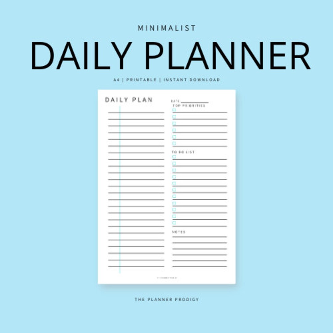 Minimalist Daily Planner Printable With Blue - Plan Your Day Like a Pro ...