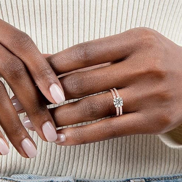 Bague en argent sterling 925 Sertie de pierres étincelantes en vraies bagues en argent véritable Bagues de mariage pour femmes Bagues de fiançailles Bagues de fiançailles Pierre radiante Éternité