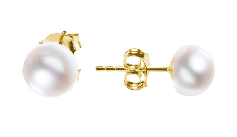 Ear studs with white freshwater cultured pearls 925 silver Earrings with studs for women, women in gold, rose gold with pearls in small & large Gold