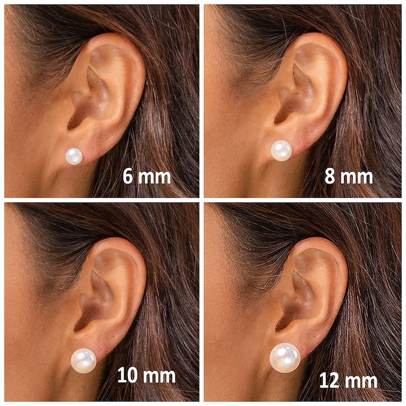 Ear studs with white freshwater cultured pearls 925 silver Earrings with studs for women, women in gold, rose gold with pearls in small & large image 2