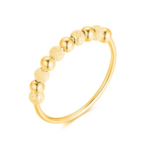 Anti-Stress Ring 925 Sterlingsilber mit drehbaren Glitzer-Kugeln, Entspannungs-Angstring mit Perlen und Steinen Beruhigend & Therapeutisch Gold