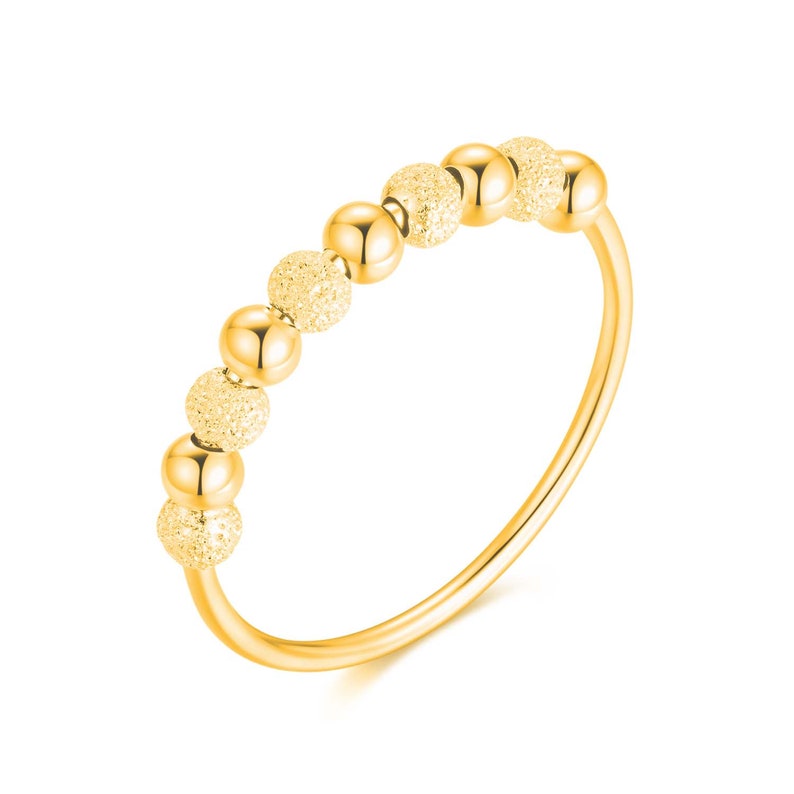 Anti-Stress Ring 925 Sterlingsilber mit drehbaren Glitzer-Kugeln, Entspannungs-Angstring mit Perlen und Steinen Beruhigend & Therapeutisch Gold