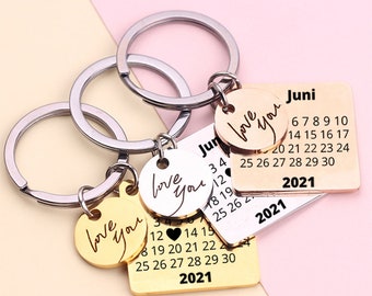 Schlüsselanhänger Herz-Tag-Kalender mit edler Datum Gravur personalisiert zum Jahrestag I Ich liebe dich Valentinstag Geschenk für Sie & Ihn