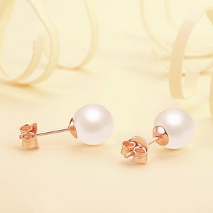 Pendientes de botón con perlas cultivadas de agua dulce blancas de plata 925 Pendientes con tachuelas para mujer, mujer en oro, oro rosa con perlas en pequeño y grande imagen 3