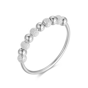 Anti-Stress Ring 925 Sterlingsilber mit drehbaren Glitzer-Kugeln, Entspannungs-Angstring mit Perlen und Steinen Beruhigend & Therapeutisch Silber