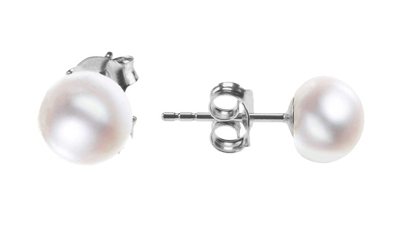 Ear studs with white freshwater cultured pearls 925 silver Earrings with studs for women, women in gold, rose gold with pearls in small & large Silver