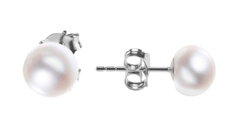 Clous d'oreilles avec perles de culture d'eau douce blanches argent 925 Boucles d'oreilles avec clous pour femme, femme en or, or rose avec perles en petit & grand image 6