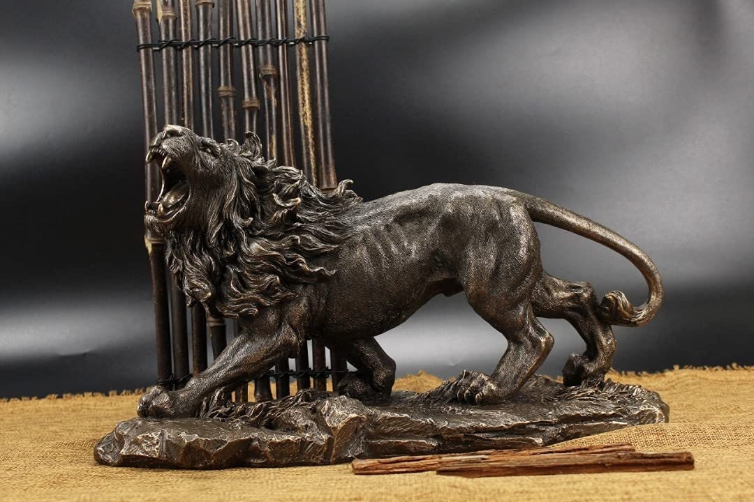 Large Roaring Lion Sculpture Handmade in Bronze Look Life size