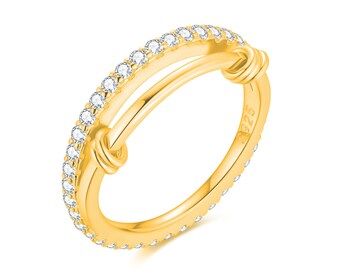 Doppel-Eternity-Ring aus 925 Sterling Silber mit Beweglichen Knoten besetzt mit Funkelnden Zirkonia Steinen, Doppelring für Damen und Frauen