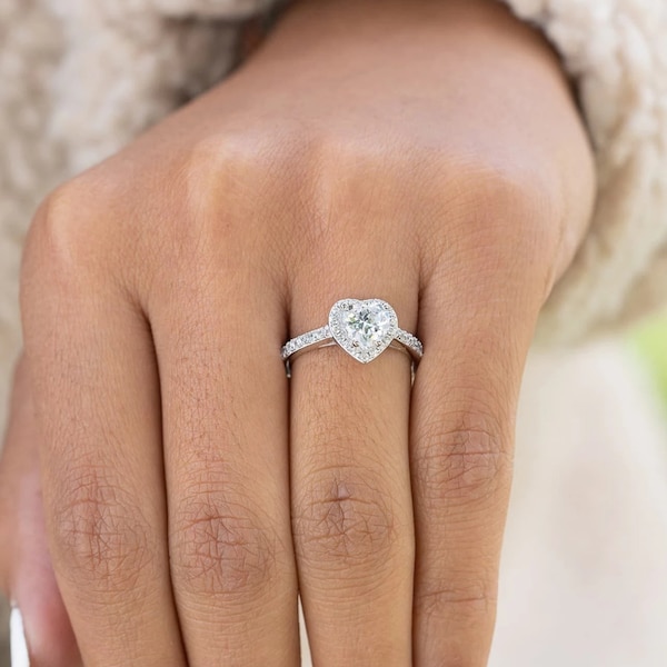 Bague en argent sterling 925 avec pierre de cœur pour femme | Bagues Art Nouveau en argent véritable et or rose avec pierres de zircone dames, fille