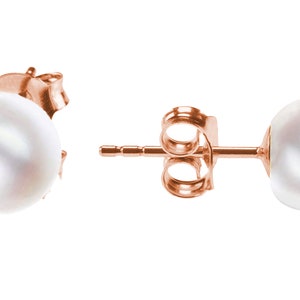 Ear studs with white freshwater cultured pearls 925 silver Earrings with studs for women, women in gold, rose gold with pearls in small & large Rosegold