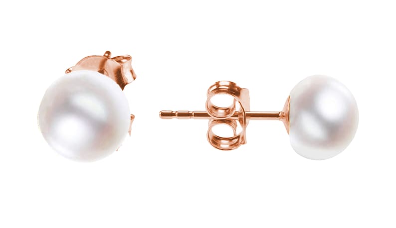 Ohrstecker mit weißen Süßwasser-Zuchtperlen 925 Silber Ohrringe mit Stecker für Damen, Frauen in Gold, Rosegold mit Perlen in klein & groß Rosegold