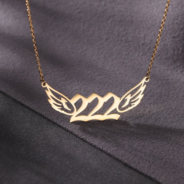 Angel Number Necklace, 111, 222, 333, 444, 555, 666, 777, 888, 999, Lucky Number Necklace, Angel Wing Necklace, Christmas Gift, Gift for her