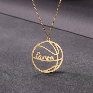 Collar con colgante de nombre de baloncesto de 30 mm, collar de jugador de baloncesto personalizado con número, joyería con nombre de camiseta, regalo para atletas de deportes de equipo