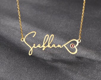 Collier avec pierre de naissance avec nom personnalisé, collier plaque signalétique en plaqué or avec pierre de naissance, cadeau d'anniversaire personnalisé pour ses 21 ans