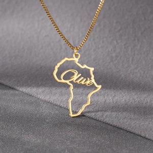 Collar de nombre de mapa de África personalizado, colgante de mapa con cadena de caja, collar de viaje para hombres y mujeres, collar de continente de adopción africana