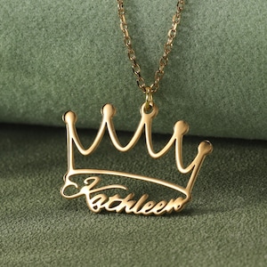 Collier prénom avec couronne, collier lettre minimaliste personnalisé avec breloques, collier prénom reine personnalisé pour enfants, bijoux d'été pour femmes filles