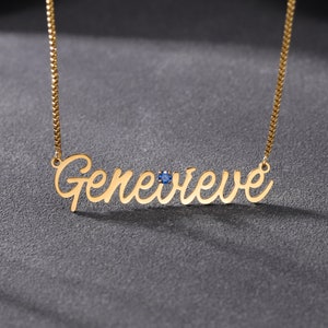 Collar con nombre personalizado y piedra de nacimiento con cadena de caja, collar con piedra de nacimiento inicial personalizado, joyería con nombre, collar de piedra minimalista hecho a mano
