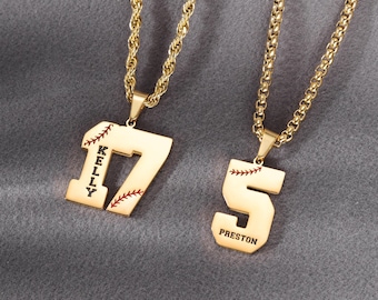 Collier chiffre personnalisé avec dentelle de baseball, collier chiffre sport pour enfants, collier avec pendentif chiffre porte-bonheur, cadeau pour amateur de sport, cadeau pour équipe sportive