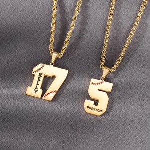 Custom Number Necklace with Baseball Lace, Sport Number Necklace for Kids, Lucky Number Pendant Necklace, Sport Lover Gift, Sport Team Gift