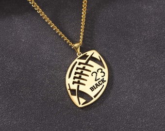 Collier football américain personnalisé, collier numéro de football, pendentif numéro de football, cadeau entraîneur de football, bijoux de sport collectif