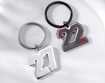 Personalized Engraved Number Keychain, Custom Sport Number Keyring with Name, Number Baseball Keychain for Him, Football Keychain for Kids