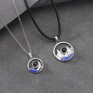 Mountain and Sea Necklace, Personalized Projection Necklace, Photo Projection Necklace, Couple Necklace Set Of 2, Gift for Him or Her
