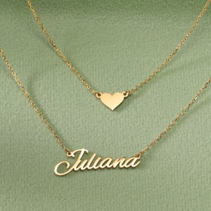 Personalized Heart Layered Name Necklace Set, Dainty Heart Statement Choker Necklace with Name, Custom Layering Nameplate Jewelry for Women