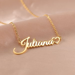 Collar de corazón personalizado, delicado collar de corazón con nombre, collar con nombre de corazón para mujer, joyería con nombre personalizada, regalo para niña con corazón