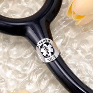Emergency Symbol Stethoscope ID Tag-Personalized Stethoscope Name Tag-Custom Stethoscope Ring for Doctor-Gift for Healthcare Professionals