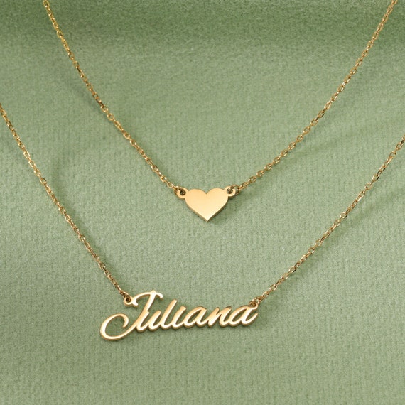 Personalized Heart Layered Name Necklace Set, Dainty Heart