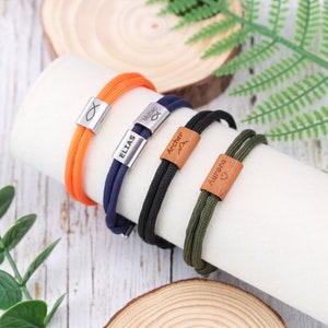 Custom Family Bracelet, Surfer Wooden Bracelet with Engraved Beads, Sailing Rope Bracelet with Kid's Name, Partner Bracelet, Wooden Jewelry