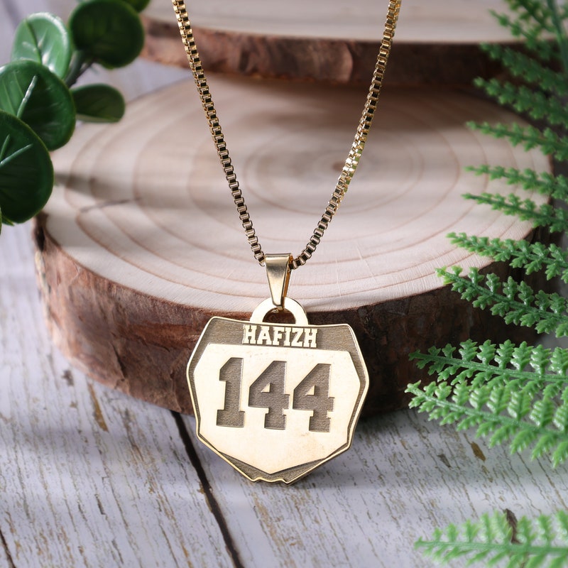 Racing Motocross Number Engraved Pendant with Custom Name, Personalized Dirt Bike Number Plate Pendant, Motorcycle Necklace, Name Jewelry