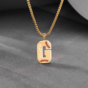 Collar con inicial personalizado, collar con nombre de encaje de béisbol para hombres, collar con colgante de la suerte personalizado, regalo para amantes del deporte para niños, regalo de equipo deportivo