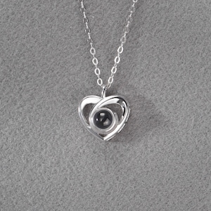 Collar con proyección de corazón de plata de ley 925, colgante con foto conmemorativa personalizada, collar con proyección de foto personalizado, collar conmemorativo personalizado