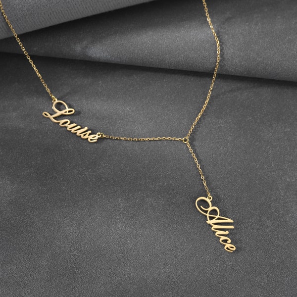 Custom Name Lariat Necklace, Personalized Name Y Necklace for Women, Initial Lariat Necklace, Cursive Letter Necklace, Kids Name Necklace