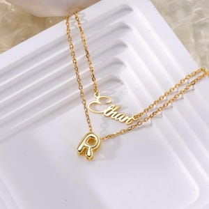 Layered Necklace with Name-Dainty Initial Necklace-Personalized Minimalist Name Necklace-Custom Tiny Statement Jewelry-Birthday Gift for Mom
