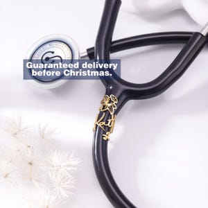 Personalized Stethoscope ID Tag with Flower, Custom Stethoscope Name Ring, Stethoscope Poppy Charm for Doctor, Student Nurse RN Gift, Sakura