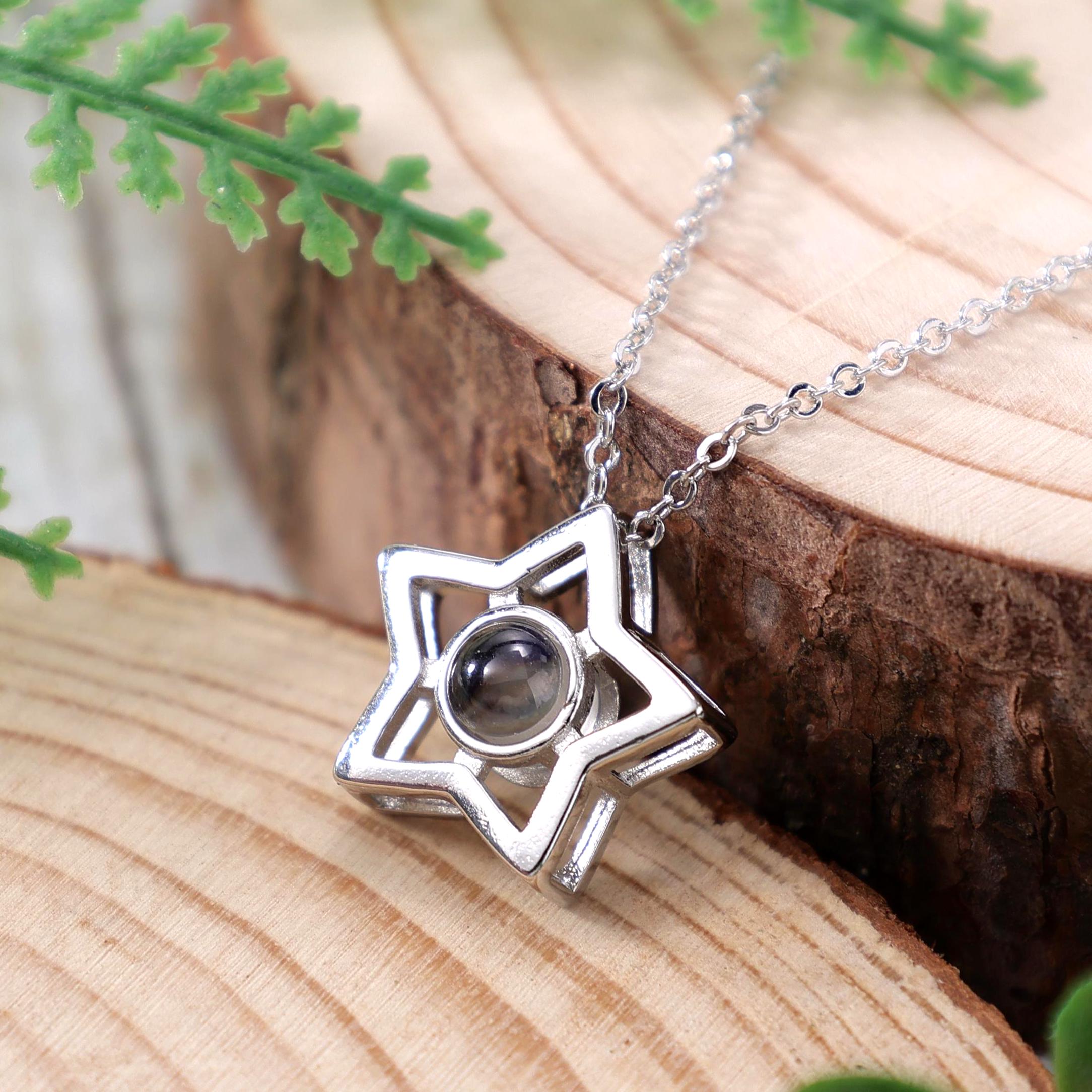Star Projection Photo Necklace, Personalized Kids Picture Necklace, Silver Necklace, Pet Memorial Jewelry, Mother's Day Gift, Gift for Her