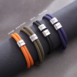 Gepersonaliseerde herenarmband met kindernamen, herensieradenarmband, surferarmband voor vader, aangepaste kralenarmband, zeiltouwarmband