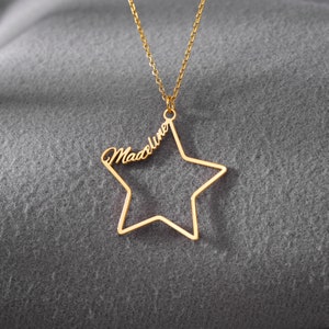 Personalized Star Initial Necklace, Minimalist Star Necklace, Large Star Pendant Necklace for Women, Celestial Star Jewelry, Baby Girl Gift