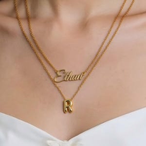 Elegante collar con inicial y nombre - Conjunto de collar en capas - Collar con nombre minimalista personalizado - Joyas con letras personalizadas - Regalos de cumpleaños para ella